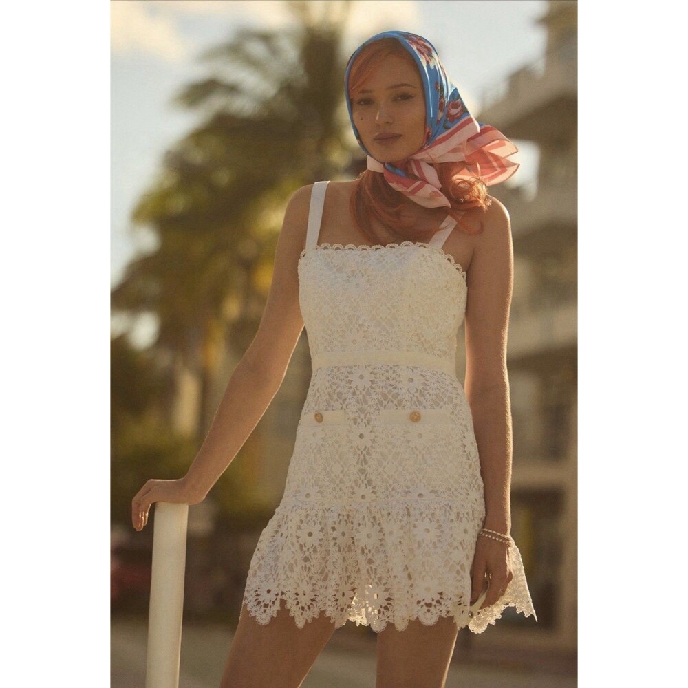 Anthropologie Saylor Mini Dress White Verena Lace Preppy Vacay Resort Large NWT